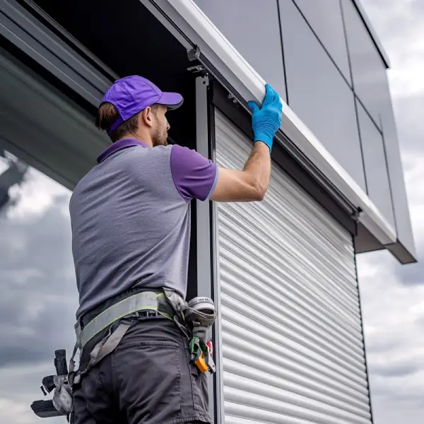 Thomas Andrew Garage Doors team fitting commercial shutters