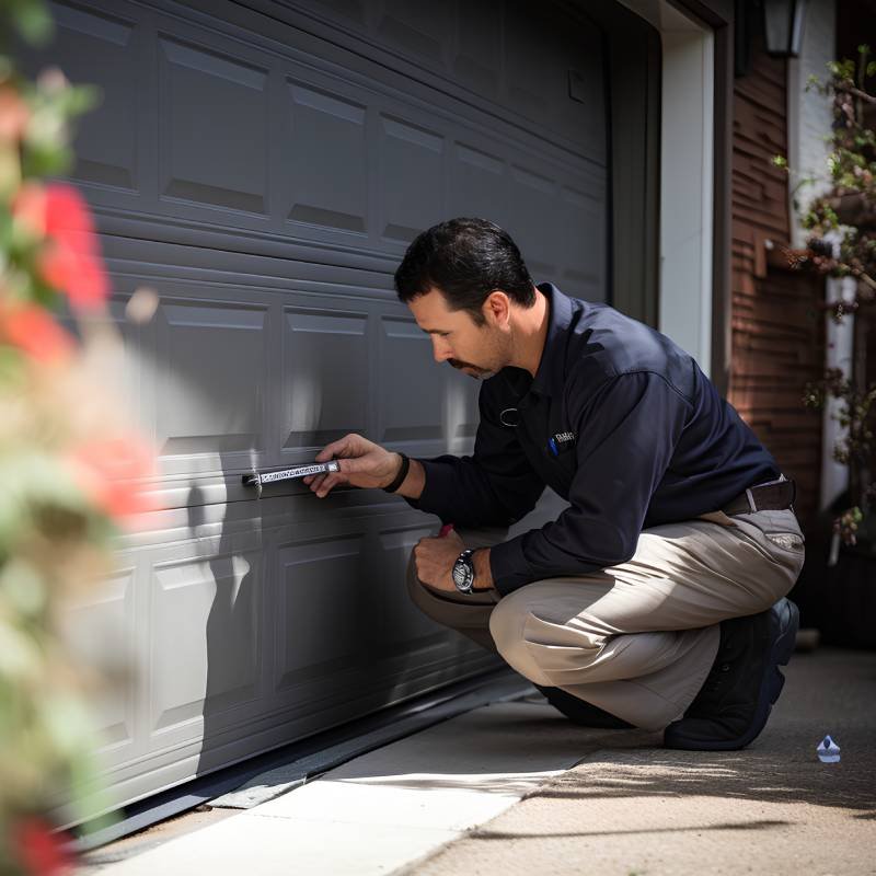 Completed up and over garage door installation in Exeter with installer explaining features to the homeowner.